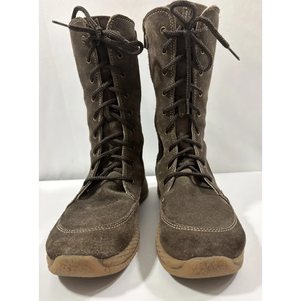 Primigi Kids Brown Suede Lace Up Tall Boots Side Zip EU 32 US 1 Little Kid